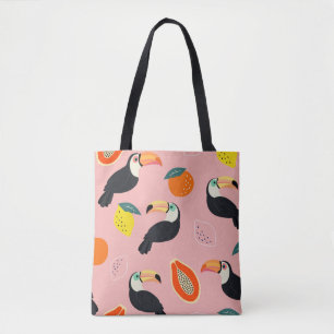 Trendy pattern with toucan and abstract tropical f tote bag