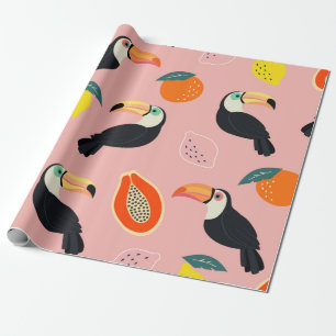 Trendy pattern with toucan and abstract tropical f wrapping paper