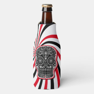 Trendy Patterned Skull on Sunburst Bottle Cooler