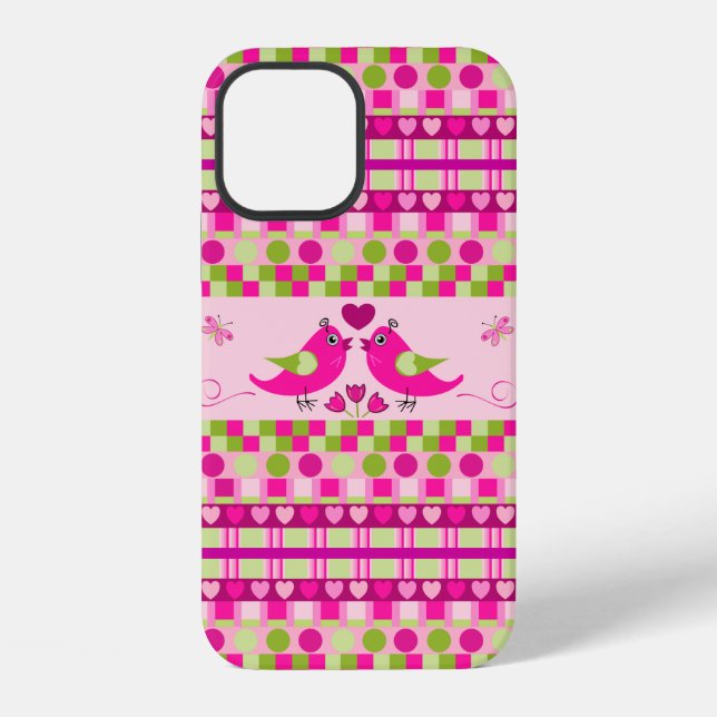 Trendy Patterns and Love Birds iPhone Case (Back)
