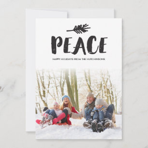 Trendy Peace Holiday Photo Cards - Black