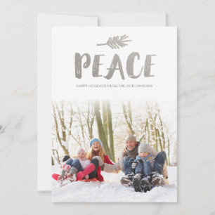 Trendy Peace Holiday Photo Cards - Silver