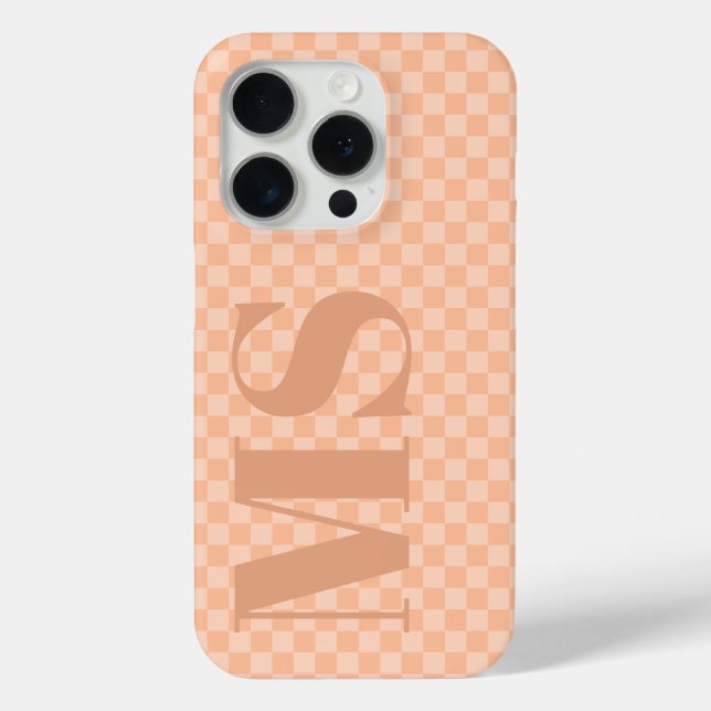 Trendy Peach Fuzz Check Personalised Initials Case-Mate iPhone Case (Back)