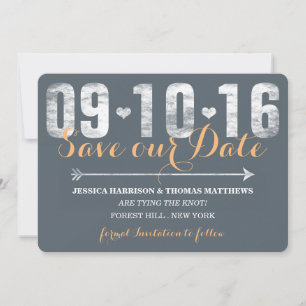 Trendy Peach & Grey Save The Date
