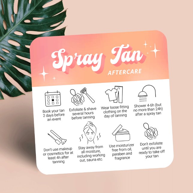 Trendy Peach Groovy Spray Tan Aftercare Cards (spray tan prep + aftercare instructions cards in trendy groovy style with your logo and custom text)