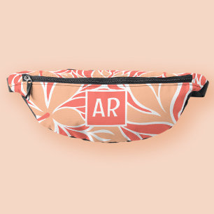 Trendy Peach Modern Floral Pattern Monogram Travel Bum Bags