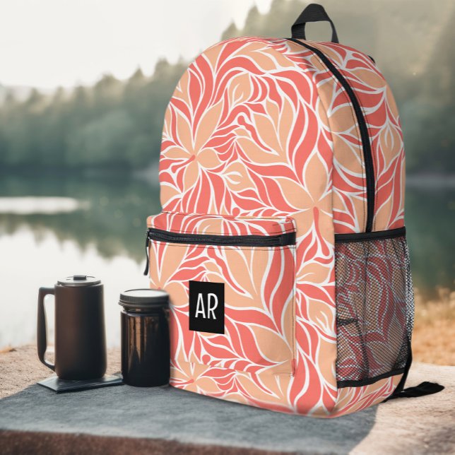 Trendy Peach Orange Modern Floral Pattern Flowers Printed Backpack (Trendy Peach Orange Modern Floral Pattern Flowers Printed Backpack)