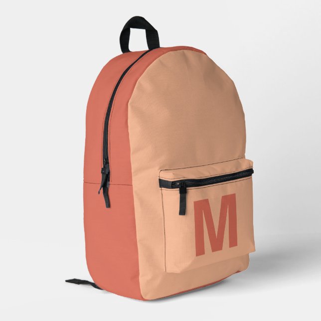 Trendy peach terra cota with Monogram name Printed Backpack (Back Corner Left)