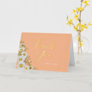 Trendy Peach & White Daisies Thank You Foil Greeting Card
