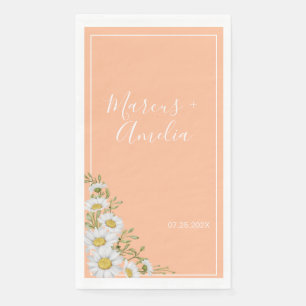 Trendy Peach & White Daisies Wedding  Napkin