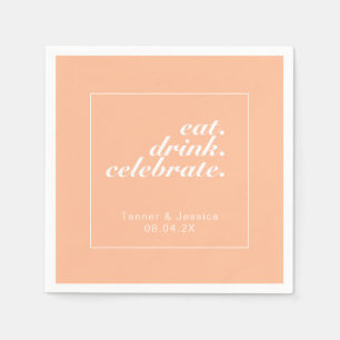 Trendy Peach & White Modern Minimalist Wedding Napkin