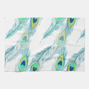 Trendy Peacock Feather Pattern Print Tea Towel