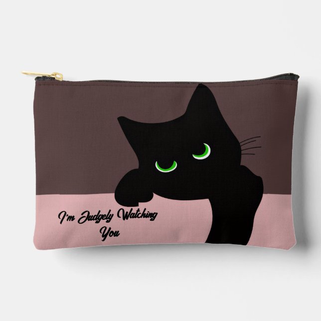 Trendy Peeking Black Cat Monogram Accessory Pouch (Front)