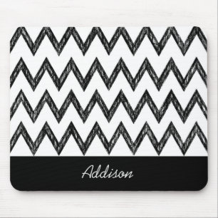 Trendy Pencil Black and White Chevron With Name Mouse Mat