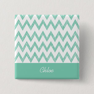 Trendy Pencil Mint Green Chevron Zigzags With Name 15 Cm Square Badge