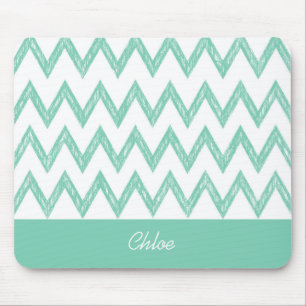 Trendy Pencil Mint Green Chevron Zigzags With Name Mouse Mat