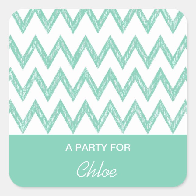Trendy Pencil Mint Green Chevron Zigzags With Name Square Sticker (Front)