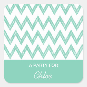 Trendy Pencil Mint Green Chevron Zigzags With Name Square Sticker