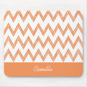 Trendy Pencil Orange Chevron Zigzags With Name Mouse Mat