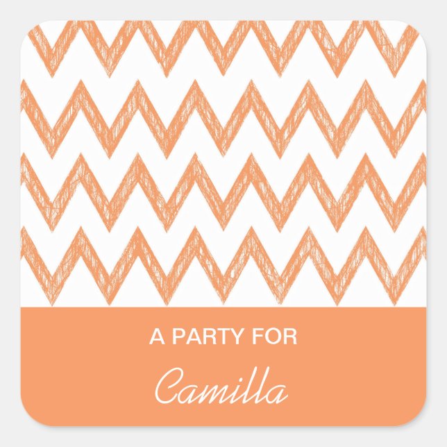 Trendy Pencil Orange Chevron Zigzags With Name Square Sticker (Front)