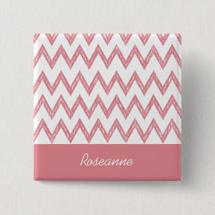 Trendy Pencil Pink Chevron Zigzags With Name 15 Cm Square Badge