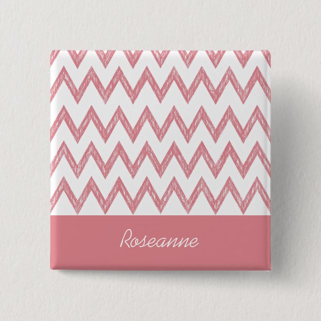 Trendy Pencil Pink Chevron Zigzags With Name 15 Cm Square Badge (Front)