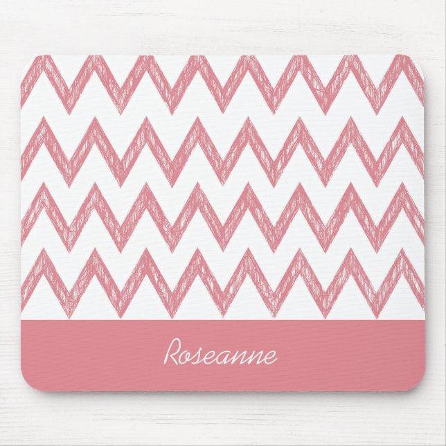 Trendy Pencil Pink Chevron Zigzags With Name Mouse Mat (Front)