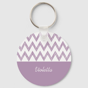 Trendy Pencil Purple Chevron Zigzags With Name Key Ring