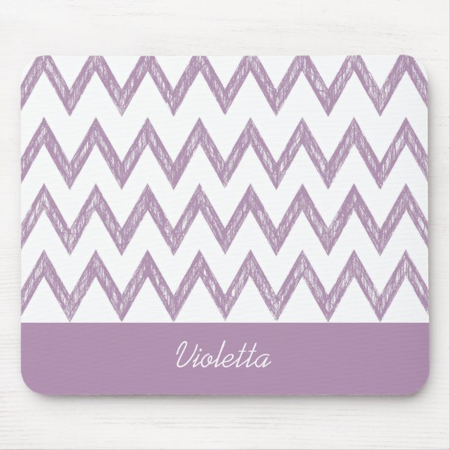 Trendy Pencil Purple Chevron Zigzags With Name Mouse Mat (Front)