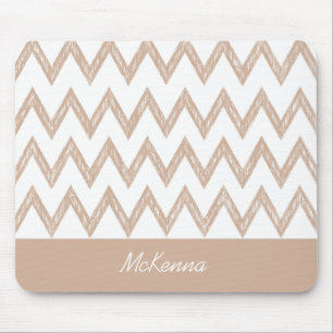 Trendy Pencil Tan Chevron Zigzags With Name Mouse Mat