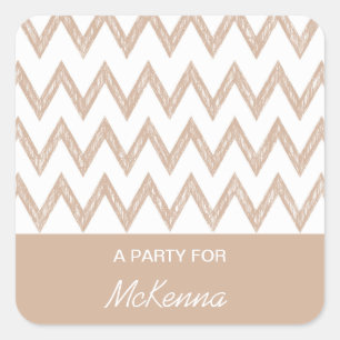 Trendy Pencil Tan Chevron Zigzags With Name Square Sticker