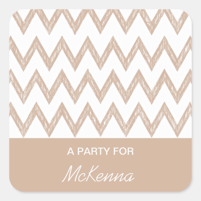 Trendy Pencil Tan Chevron Zigzags With Name Square Sticker (Front)