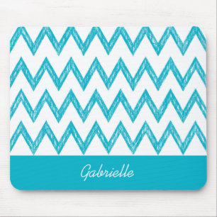 Trendy Pencil Turquoise Chevron Zigzags With Name Mouse Mat