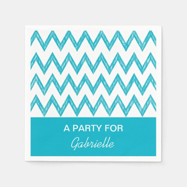 Trendy Pencil Turquoise Chevron Zigzags With Name Napkin (Front)