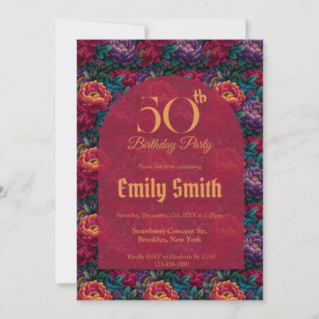 Trendy Peonies Fantasy Boho Birthday Invitation (Front)