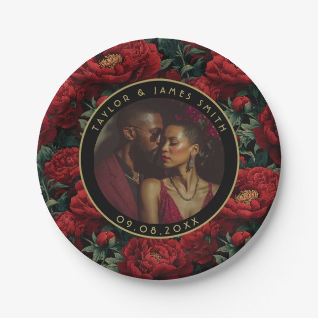 Trendy Peonies Plates For Bachelor Party (Front)