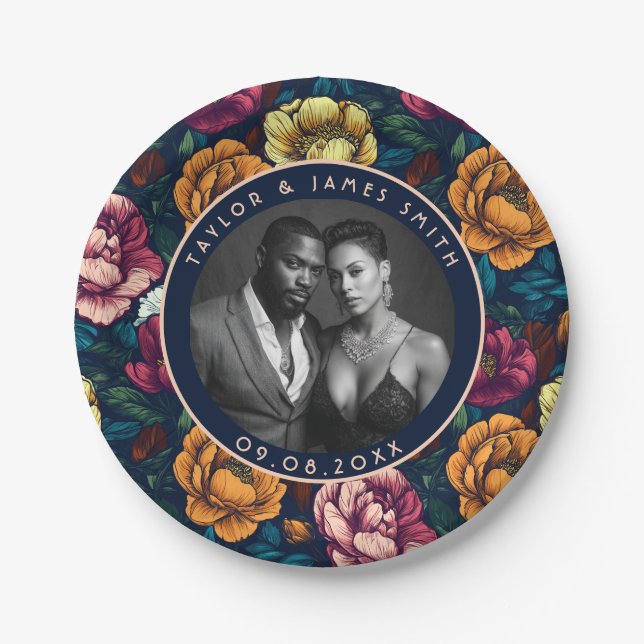 Trendy Peonies Plates For Simple Wedding Party (Front)