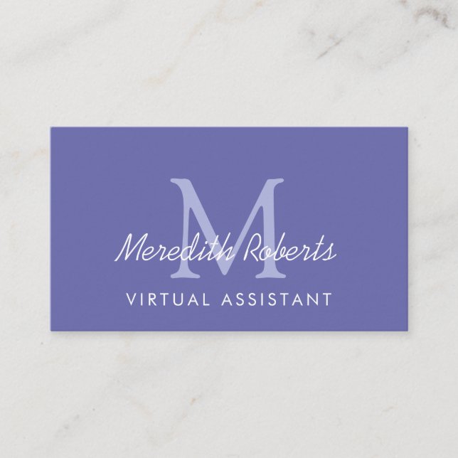 Trendy Periwinkle Blue Colour of the Year Monogram Business Card (Front)