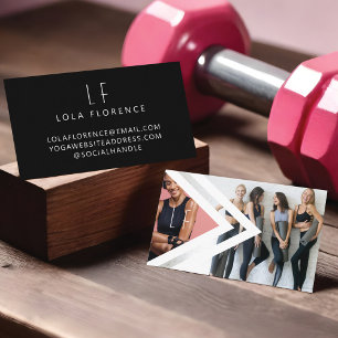 Trendy Personal Fitness Trainer 2 Photo Monogram Business Card