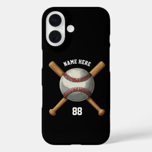 Trendy Personalised Baseball Name and Number Black iPhone 16 Case