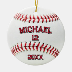 Trendy Personalised Baseball Name and Number       Ceramic Tree Decoration