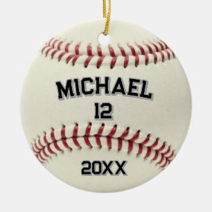 Trendy Personalised Baseball Name and Number Ceramic Tree Decoration