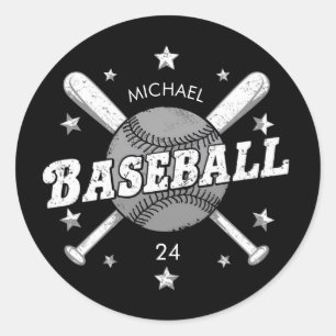 Trendy Personalised Baseball Name and Number  Classic Round Sticker