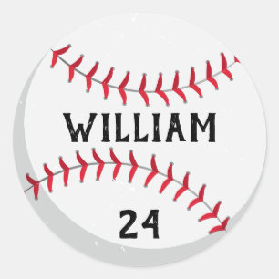 Trendy Personalised Baseball Name and Number Classic Round Sticker