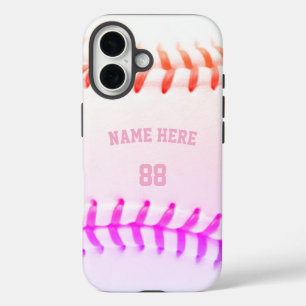 Trendy Personalised Baseball Name and Number girly iPhone 16 Case