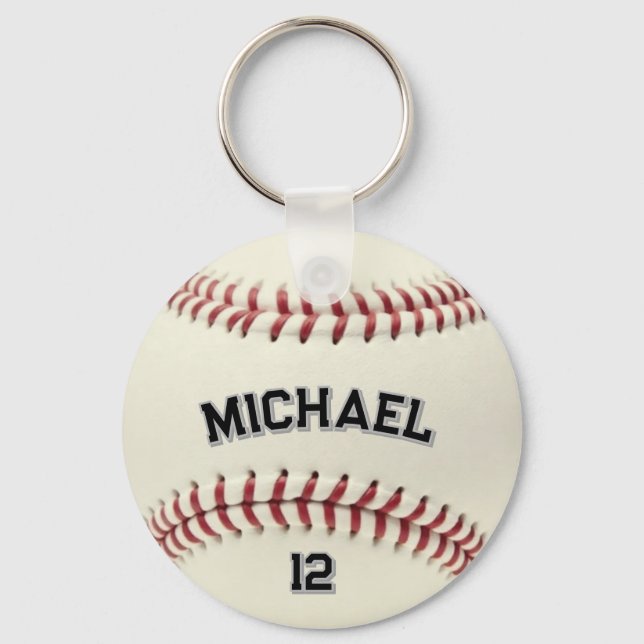 Trendy Personalised Baseball Name and Number       Key Ring (Front)