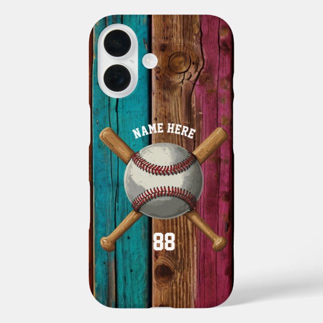 Trendy Personalised Baseball Name and Number Wood  Case-Mate iPhone Case (Back)