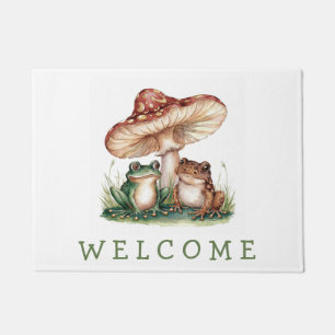 Trendy Personalised Cute Frog & Mushroom Welcome Doormat