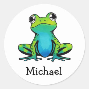 Trendy Personalised Cute Happy Green Frog Classic Round Sticker