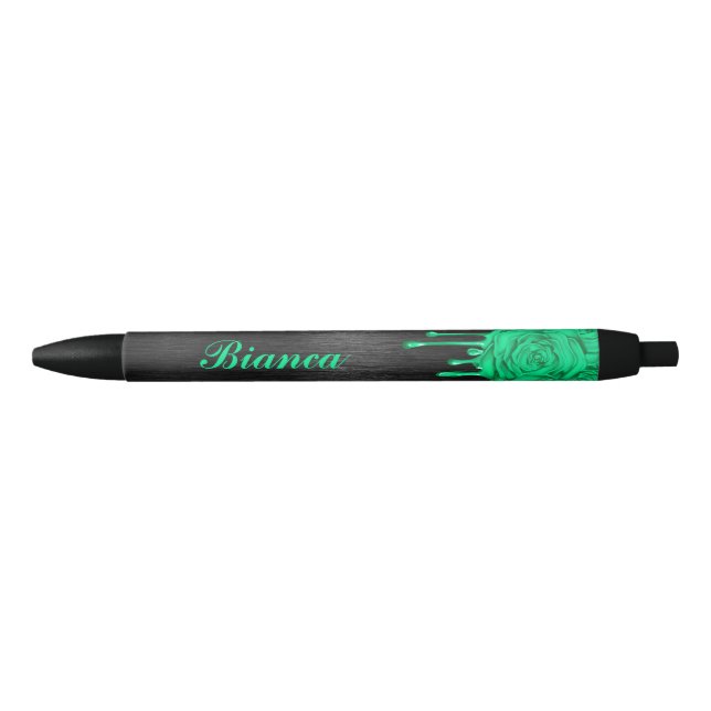 Trendy Personalised Dripping Roses Pen lt. Green (Front)